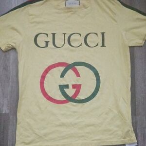 Gucci Yellow Tee with Red and Green Logo